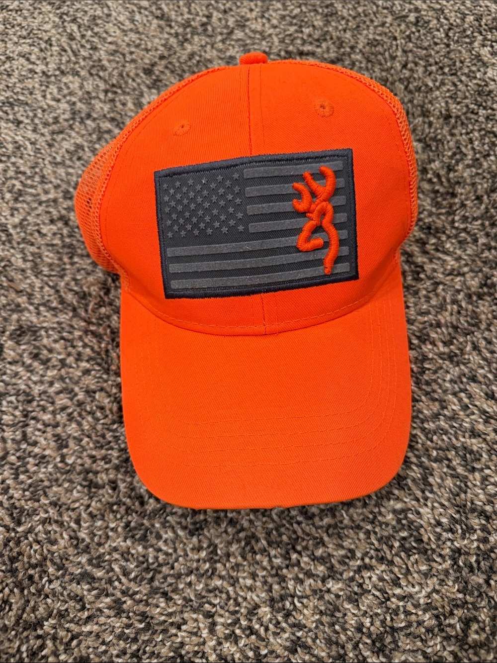 Browning Bright Orange Trucker Hat with Black Flag Patch